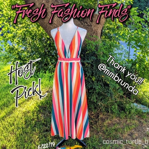 New Gorgeous Rainbow Striped V Plunge Maxi Dress - Picture 12 of 15